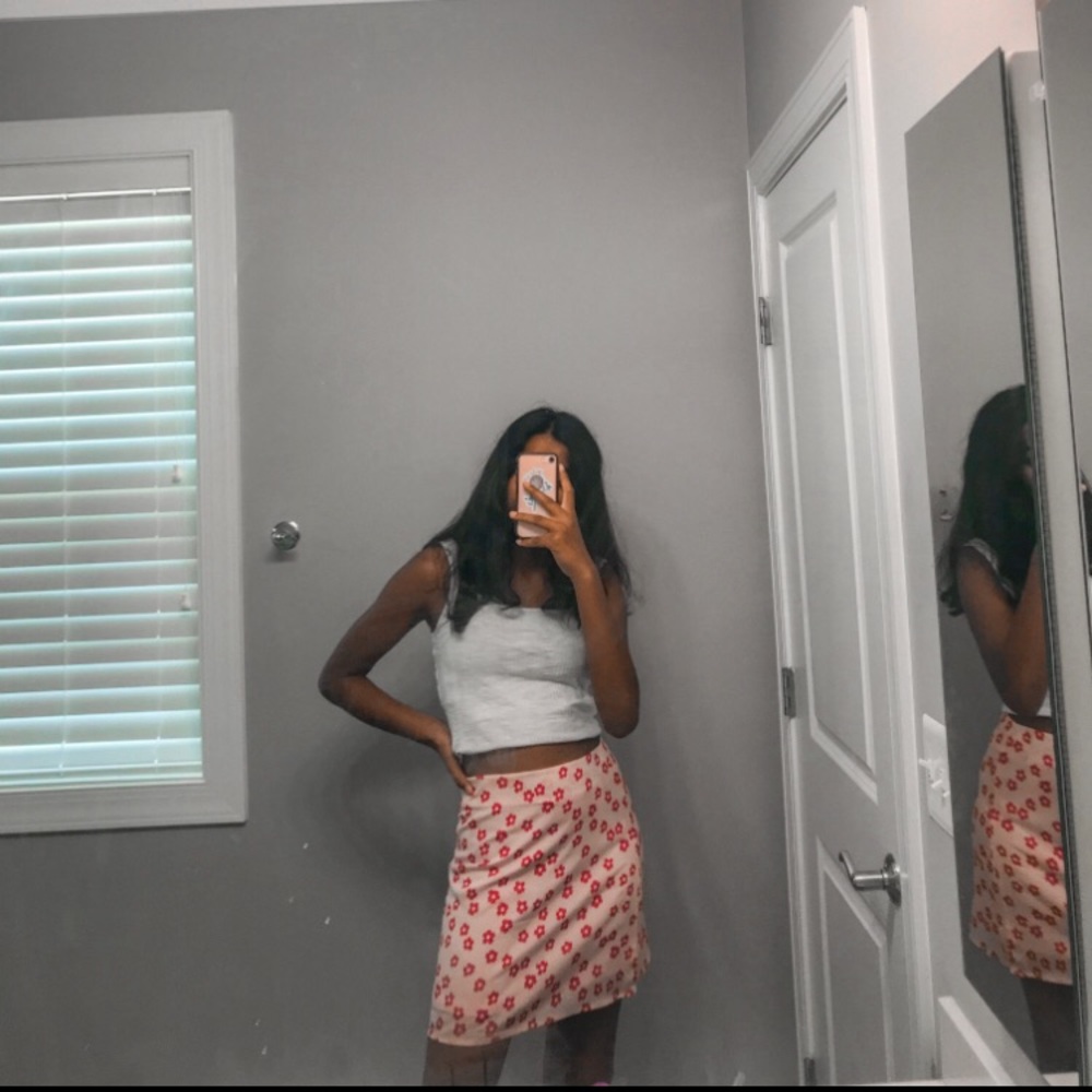 Shein pink and red flower skirt